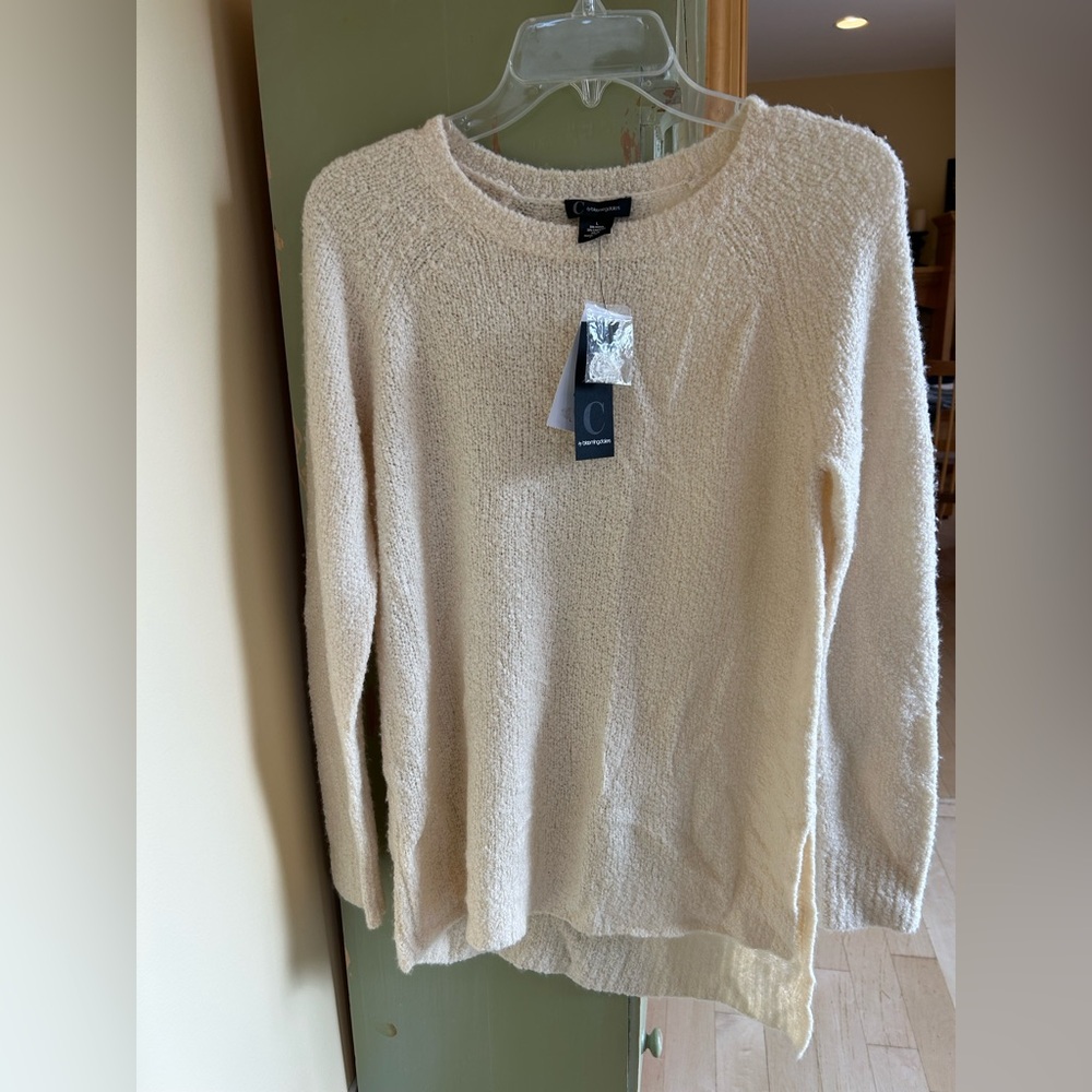 NWT C by Bloomingdale's Wool/Cashmere/Silk Knit Asymmetrical Hem Sweater Sz Lrg